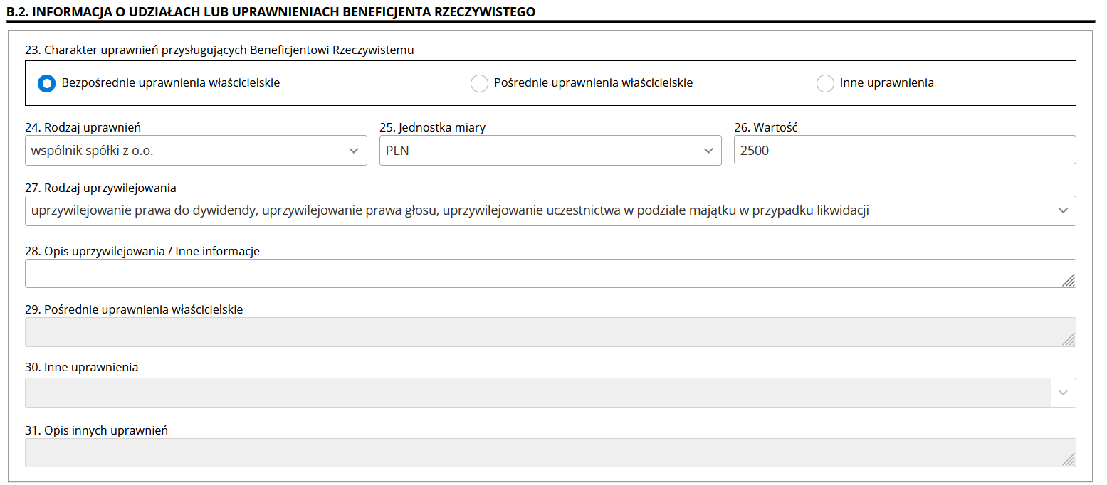 Formularz B.2 — informacja o udziałach beneficjenta rzeczywistego