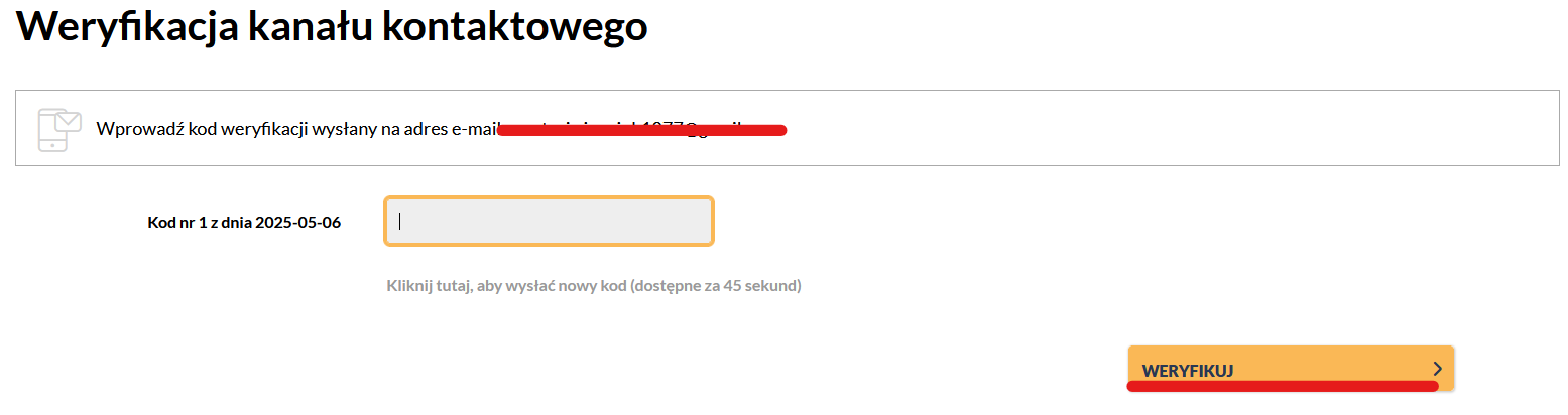 Weryfikacja adresu e-mail — wpisz kod z wiadomości