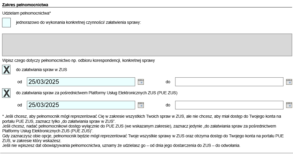 Strona 2 PEL — zakres pełnomocnictwa i daty